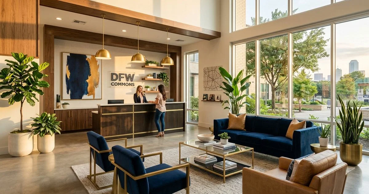 Welcoming DFW leasing lobby