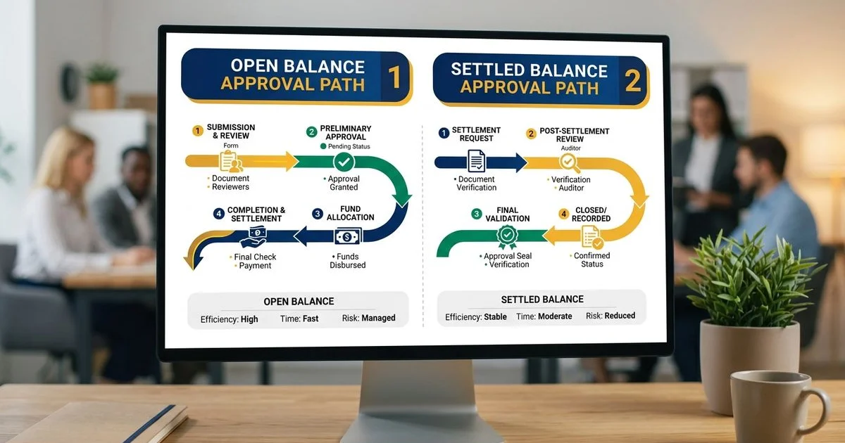 Open vs settled balance approval paths