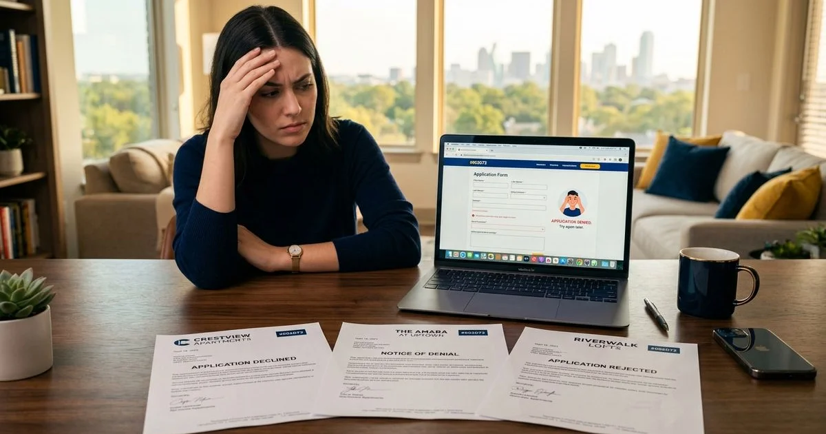 Three apartment denials on a desk