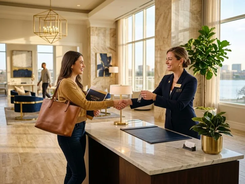 Luxury high-rise concierge lobby